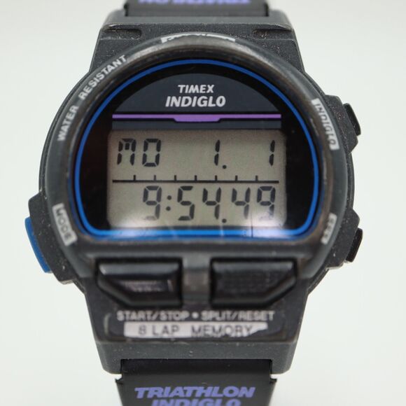 Vintage Timex Ironman Triathlon Indiglo Watch Women 33mm Black Blue 1996 Working - Picture 4 of 16